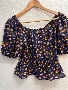 Madewell Navy Floral Off-Shoulder Peplum Top
